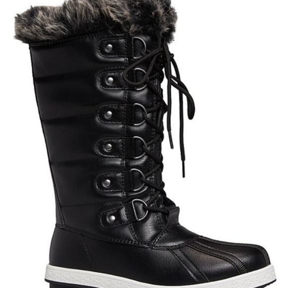 Black Faux Fur Cuff Lace Up Boots - Picture 5 of 8